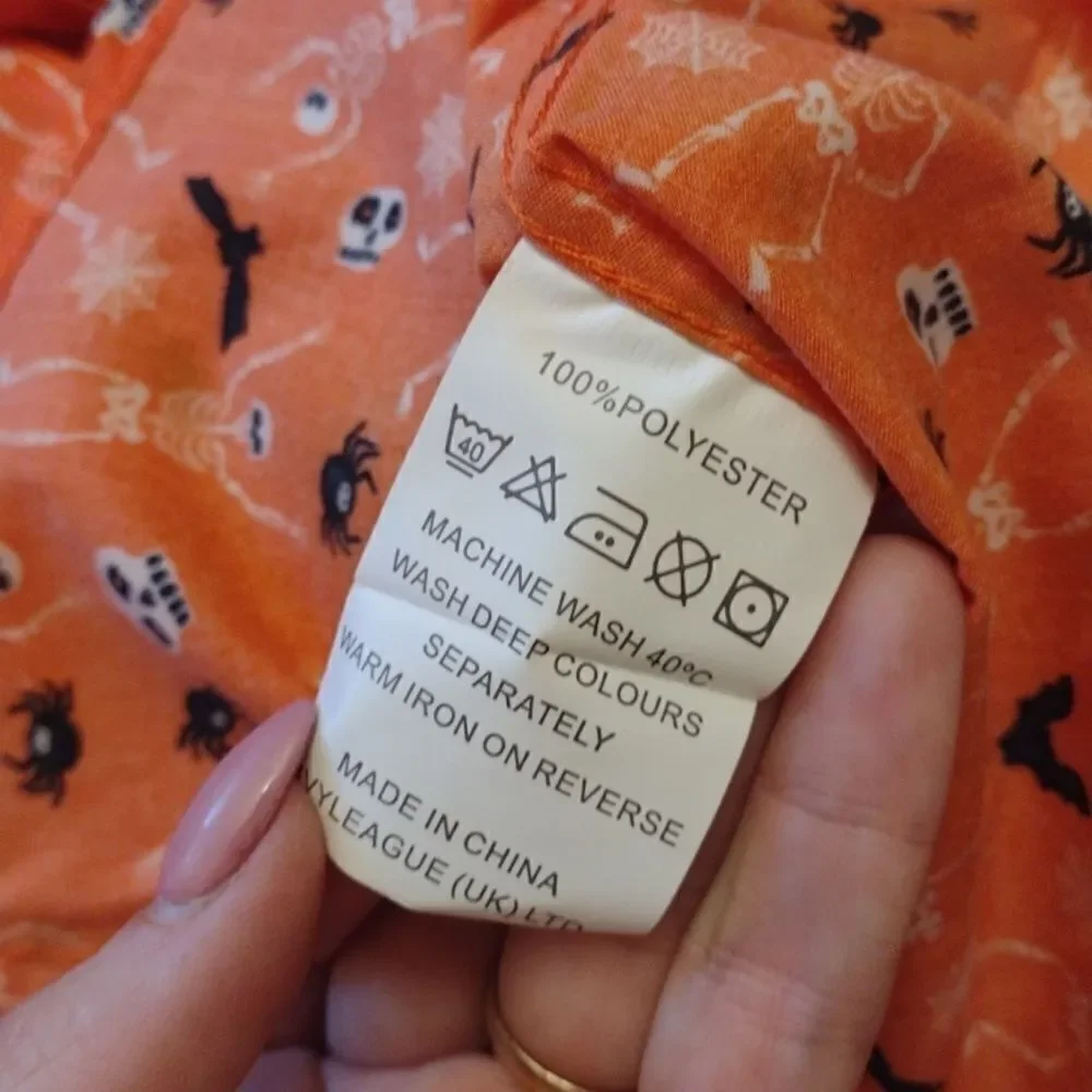 NWOT Simon Banks Halloween buttondown longsleeve shirt orange skeleton M